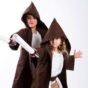 Jedi Robe Kids modelling in Brown